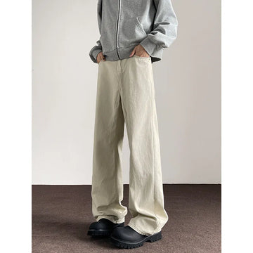 Beige Casual Pants Men Fashion Retro Straight Pants Men Streetwear Korean Loose Black Pants Mens Vintage Trousers M-3XL